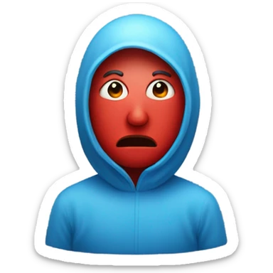 A Person with red all over their face no eyes no mouth no ears no hair that has a little blue round thing covering their sight sticker