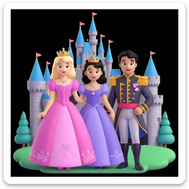 prince and princess Disney dress close up photo in castle background sticker