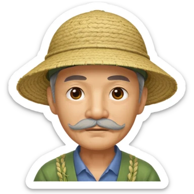 chinese man wearing rice paddy hat with mustache that looks old sticker