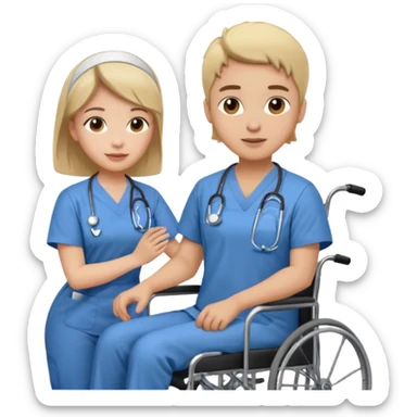 a nurse is taking care of a person in wheelchair sticker