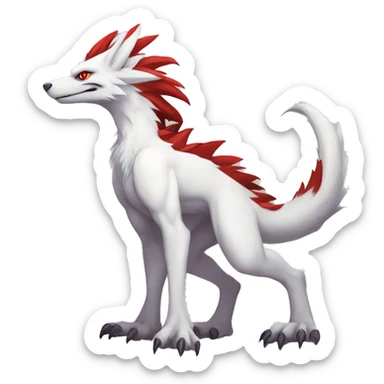 White edgy cute epic anthro albino sergal-vernid-Fakémon with red mane and red eyes, full body sticker