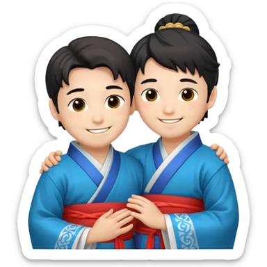 two guys hugging in hanfu sticker