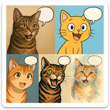 a cat speaking, various styles sticker