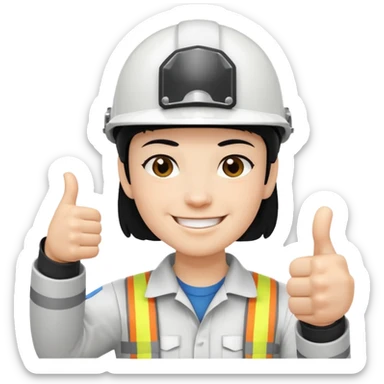 Una persona con pelo negro con casco blanco pulgar arriba sticker