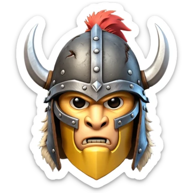 barbarian helmet object icon, rough metal helmet, fur details, leather straps, battle-worn scratches, fantasy style, 3D cartoon, mobile game icon style, centered, clean background, soft shadow, no text, no watermark

 sticker