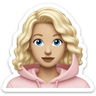 body White girl with platinum wavy blond hair and stunning blue eyes wearing jewelry and a light pink oversize hoodie sticker