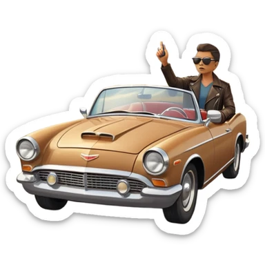 A person stands outside of to a car parked on the side of a long, open road. The sky ahead is clear and glowing, full of possibilities. One hand is on the steering wheel, the other points forward. The rearview mirror reflects storm clouds, but the windshield shows sunlit mountains ahead.  sticker