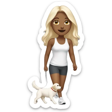 Woman wearing athleisure walking white golden retriever sticker