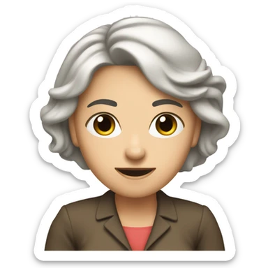 I want an emoji of a white woman looking to a computer and saying I will buy this paper sticker
