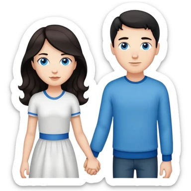 Strong white man with short black hair and white girl with long wavy brown hair and blue eyes holding hands sticker