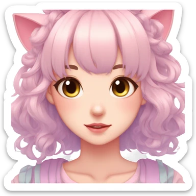 Gorgeous pastel anime girl with blushing face and hair garnitures and pretty hair and cat ears aesthetic trending style sticker