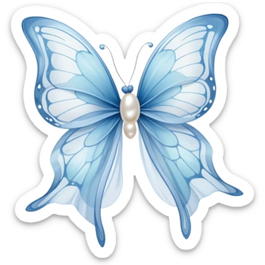 A pair of ethereal butterflies, their wings painted in soft shades of powder blue and pearl, dance around a sheer chiffon ribbon caught in a gentle breeze. The ribbon, tied loosely into a bow, trails across a marble surface, its ends curling like whispers of forgotten dreams. The scene is bathed in the golden light of the late afternoon sun.
 sticker