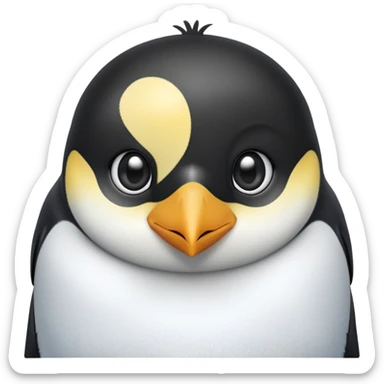 cinematic-cute-emperor-penguin-portrait-emoji,-head-tilted-playfully-and-inquisitively,-with-glossy,-pristine-plumage,-sparkling-eyes-filled-with-curiosity,-simplified-yet-irresistibly-adorable-features, black, large black eyes face, zoomed in sticker