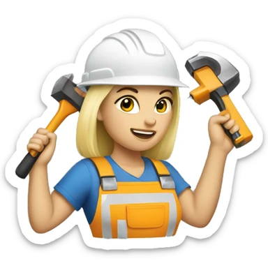 blonde woman with a construction helmet and an electric hammer in her hand sticker