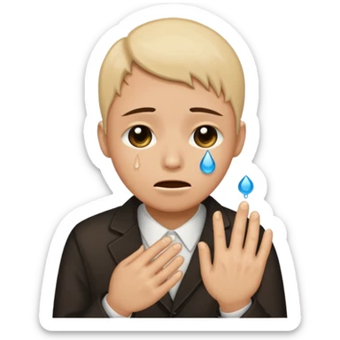 Face with tears holding a button saying its time for the world to end sticker