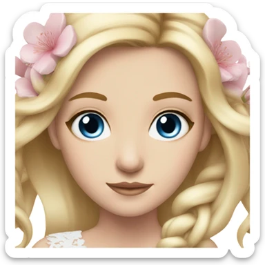 Wedding hair long with sakura bloom beautiful finished blond girl with blue eyes  sticker