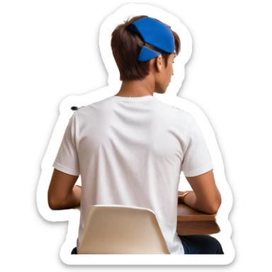 A man seen from behind, with detailed, well-lit hair. He is sitting in front of an open MacBook on a desk. On the MacBook screen, the Instagram logo is clearly visible and glowing. The scene has a modern, minimalistic aesthetic with natural lighting and a sharp, high-resolution look. sticker