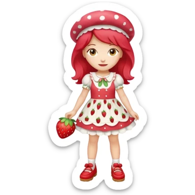 pretty and cute realistic modern day strawberry shortcake full body with red shoes emoji sticker