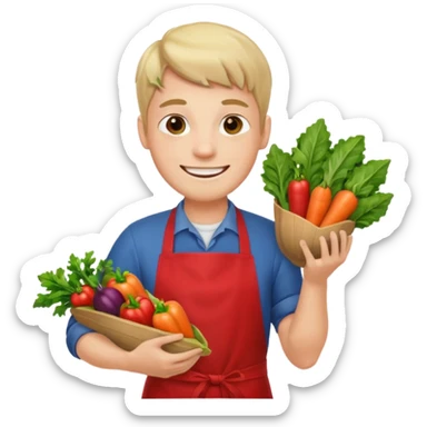 guy red apron smiling with vegetables sticker