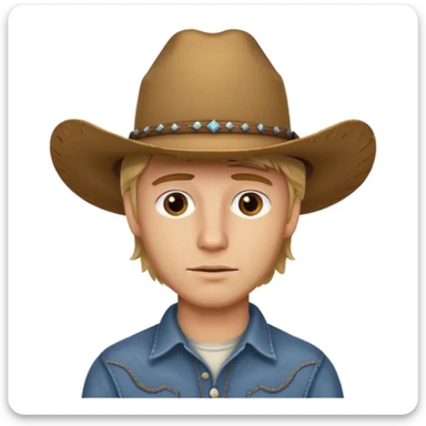 handsome dirty blonde haired man with a cowboy hat on and brown eyes sticker