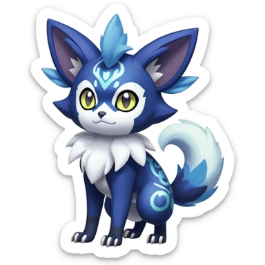 Shiny Exotic Badass Colorful Ethereal Royal Mysterious Gothic Meowstic-Zorua-Noibat-Pokémon-Fakémon-hybrid-creature (full body) with random pattern-markings sticker