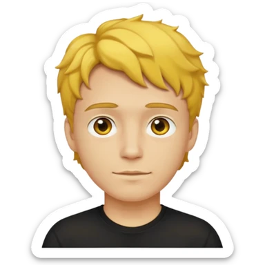 a yellow-faced standard man short wavy light-brown hair wearing a black t-shirt, face and shoulders. The yellow of the face is very bright. sticker