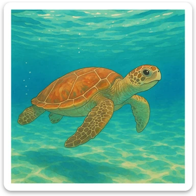 sea turtle in beautiful clear turquoise caribbean sea underwater sticker