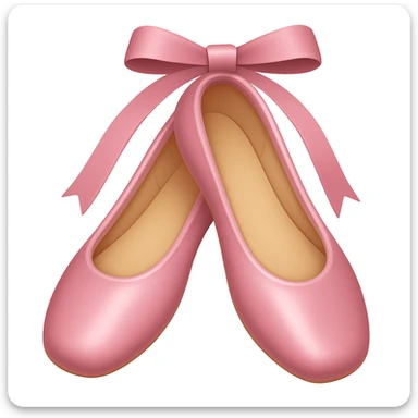 Create a ballerina shoes emoji in iOS emoji style, just like the reference image. Remove the bow at the top, keep the pink color, shiny and smooth look. sticker