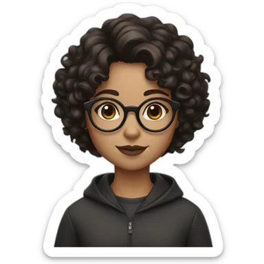 girl with short curly dark brown hair and harry potter glasses sticker