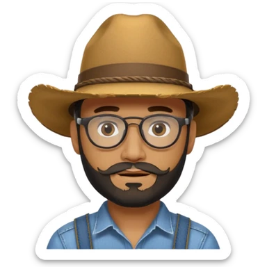 Man wearing a cow boy hat,chin strap beard only and black glasses  sticker