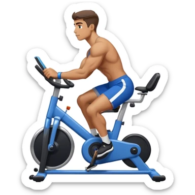 buff guy blue shorts black stationary bike sticker