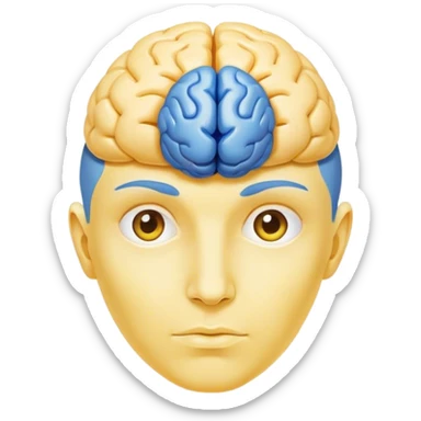 An adult person face emoji, skin is emoji yellow, with blue brain instead of hair sticker