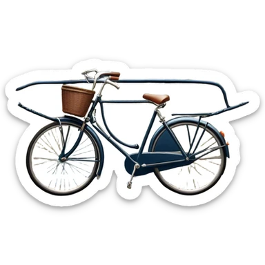 Cinematic Realistic image of a classic Dutch bicycle, rendered with sleek design details and finely textured components, set against an urban canal scene with soft, diffused daylight sticker