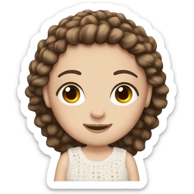 White girl medium brown hair making crochet sticker