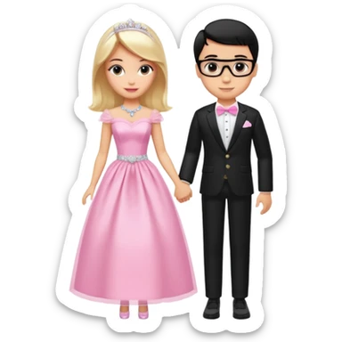 pretty light blonde girl barbie wedding to boy nerd with short black hair and tan skin sticker