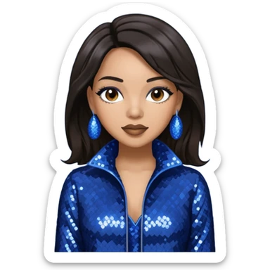 Monica, R&B Singer with dark brown hair, dark blue sequin outfit sticker