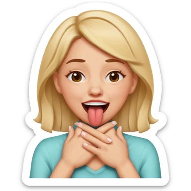 criss cross hands around throat choking self woman emoji tongue out laughing sticker