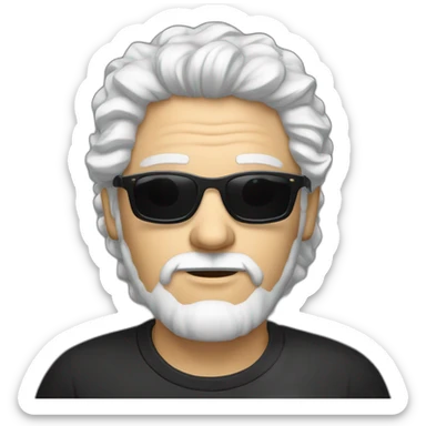 A man with curly white hair and wearing black sunglasses without moustache and beard transparent background sticker