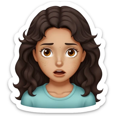 girl very dark brown wavy hair freckles tan skin color brown eyes choking sticker