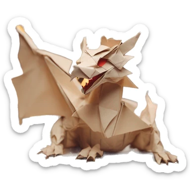 Beige Origami dragon made of newspapers on fire surrounded by fairy lights swirls covered in dried flowers bokeh library bunting floral flowers fire flames sticker