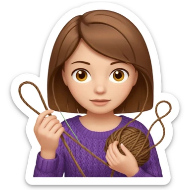  Woman with brown bobbed  hair and highlights light brown eyes no glasses tangked yarn  Knitting emoji sticker
