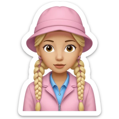 Two blonde braids cowgirl with soft pink hat and jacket sticker