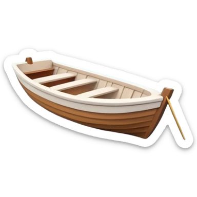 A 3D cartoon small boat floating on estuary water, with nearby reeds and horizon in view, bright lighting, photo frame with border, Memoji-style. sticker