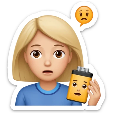 A kindergardenteacher with an empty battery icon above their head an exhausted and stressed face sticker