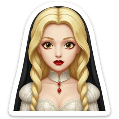 Marishka, Bride of Dracula from Van Helsing with long golden blonde hair, ivory sequin outfit sticker