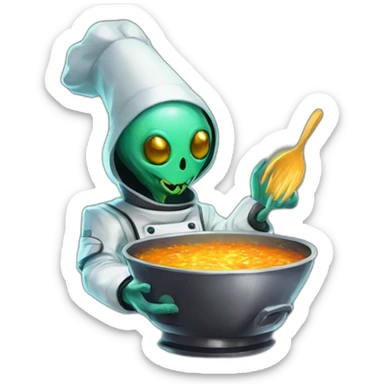 alien chef scifi roguelike rpg style inspired by slay the spire digital art sticker