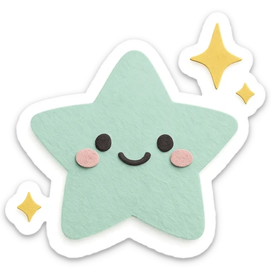 adorable pastel mint green star, twinkle sparkles around, no arms or legs, full body, kawaii paper craft style sticker