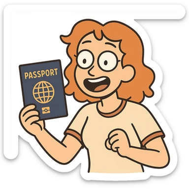 passport with a chip, flat cartoon style, bold colors sticker