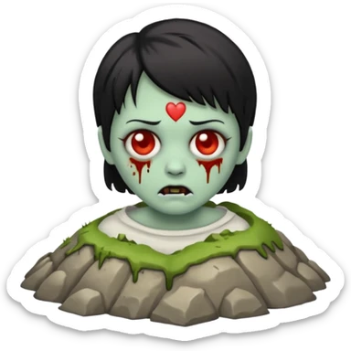 zombie emoji with short black hair and i ❤️ haunted mound t-shirt sticker