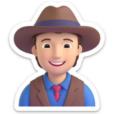 playful and rounded smiling man wearing a hat sticker